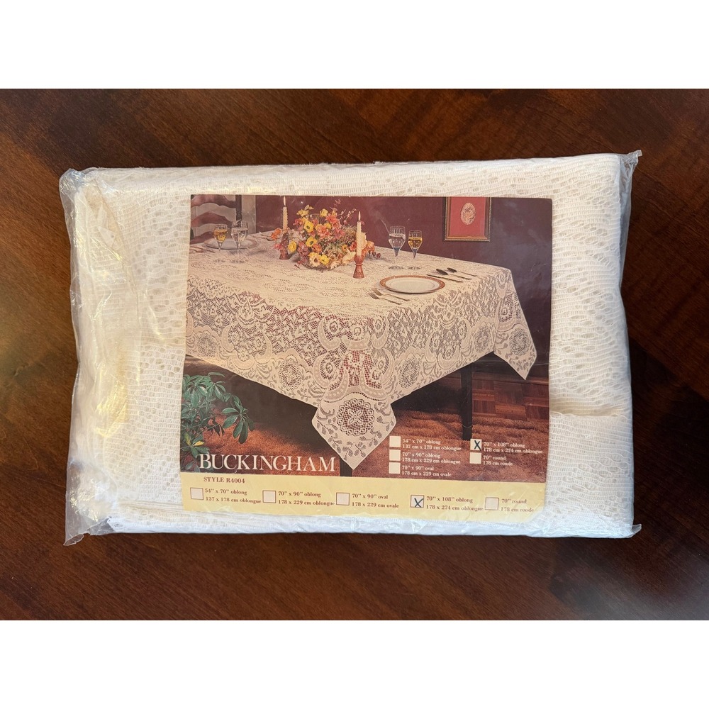 Vintage Buckingham White Lace Tablecloth 70x80 Oblong New in Package Deadstock